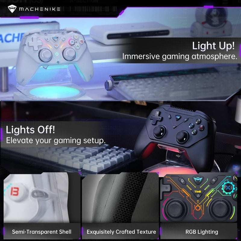 MACHENIKE وحدة تحكم الألعاب اللاسلكية G3S لجهاز الكمبيوتر ويندوز، سويتش، أندرويد، وحدة تحكم الكمبيوتر مع إضاءة خلفية LED ومحركات اهتزاز مزدوجة، وضعيتي اتصال مزدوجتين، توصيل وتشغيل [لعبة فيديو] - Image 2